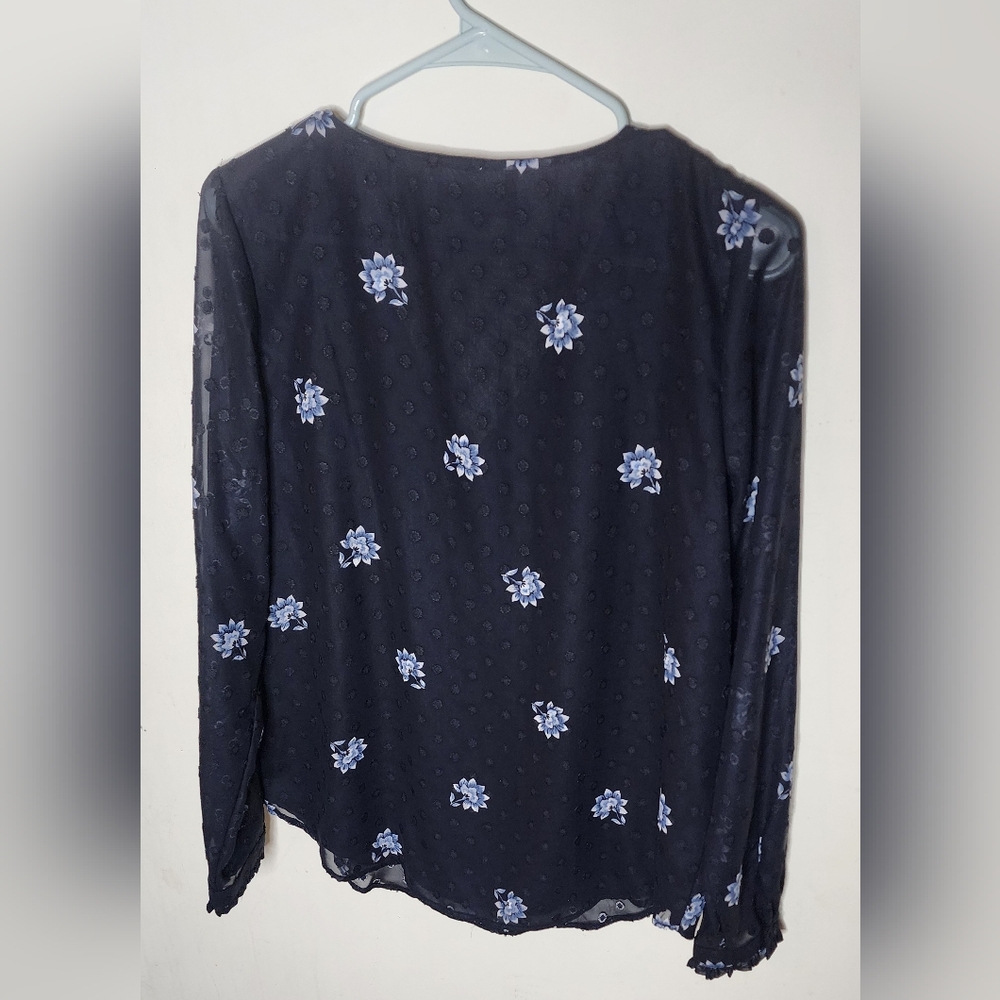 LOFT Dark Blue Blouse with Light Blue Floral Pattern - Picture 2 of 4